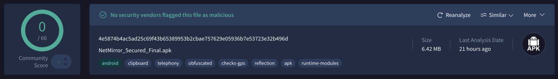 NetMirror App VirusTotal NetMirror App VirusTotal